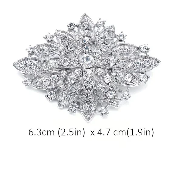 🌸2/$20-(New in package) Sparkling Rhinestone Elegant Silver Floral Brooch - Picture 2 of 3